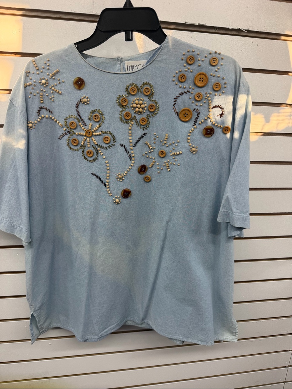 Vintage Harbour Vue Button Beaded Floral 100% Cotton Blouse Size 40
